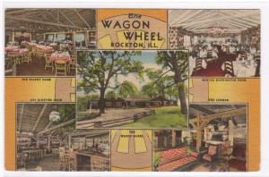 Wagon Wheel Restaurant Interior Multiview Rockton Illinois linen postcard