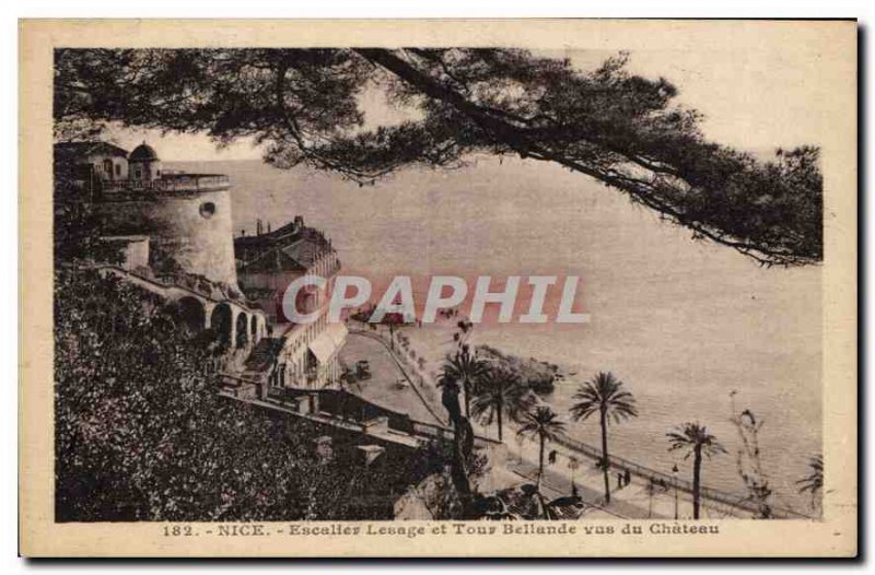 Postcard Old Nice Staircase Lesage and Bellande Tower seen from the Chateau