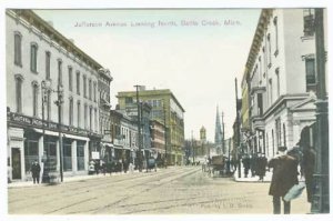 Battle Creek MI Vintage Store Fronts Street View Postcard