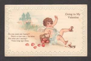 Vintage Valentine Cherub Roller Skating Angel Embossed Postcard Skates Hearts