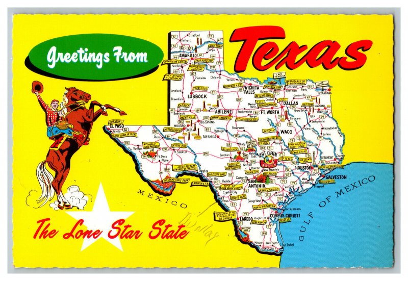 Postcard Greetings From Texas The Lone Star State Continental View Map Card 