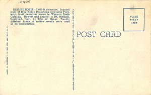 Postcard 1940 North Carolina Spruce Pine Skyline Inn autos Teich linen NC24-1223