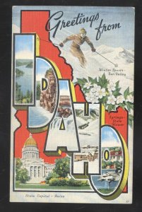 GREETINGS FROM IDAHO VINTAGE LARGE LETTER LINEN POSTCARD