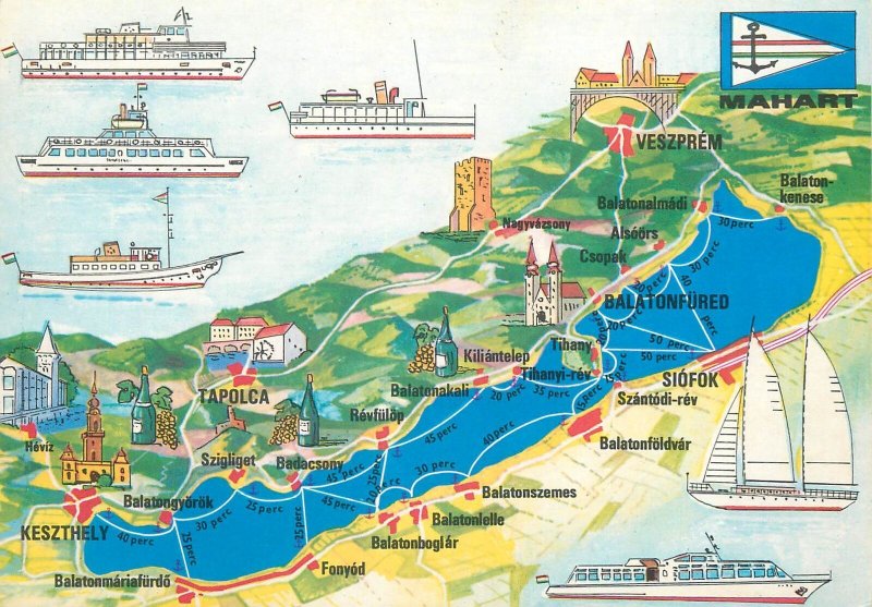 Postcard Europe Hungary Lake Balaton map Hungarian Shipping CO. LTD. 