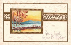 Vintage Postcard 1910's Good Luck For Your Birthday Greetings Card Snow Mountain 