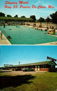 Wisconsin Prairie Du Chien Skyway Motel Split View With Swimming Pool 1971