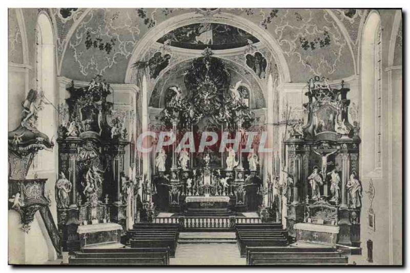 Old Postcard Oberammergau Inneres der Kirche