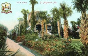 St. Augustine FL-Florida, View of  Villa Flora Home Palm Trees Vintage Postcard