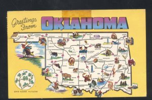 GREETINGS FROM OKLAHOMA STATE MAP VINTAGE POSTCARD