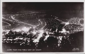 South Africa Cape Town And Table Bay By Night Vintage RPPC C159