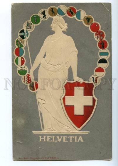 176423 HELVETIA Switzerland Coat of arms FLAG Vintage PC