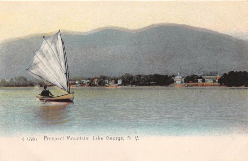 LAKE GEORGE NY SAILBOAT~PROSPECT MOUNTAIN~ROTOGRAPH #1298 PUBL POSTCARD 1900s