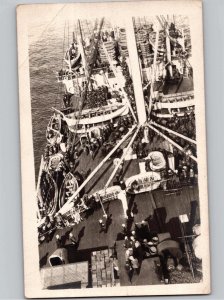 c1920 Aerial View Of World War 1 WW1 Ship Navy Sailors RPPC Real Photo Postcard