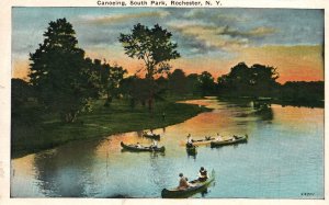 Vintage Postcard Canoeing Water Lake Adventures South Park Rochester New York NY