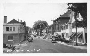 Damariscotta ME Street View Storefronts Old Cars Real Photo Postcard