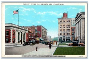 c1920's Pleasant Street Looking South New Bedford Classic Cars M.A. Postcard
