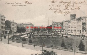 Germany, Cottbus, Kaiser Wilheims-Platz, Greetings, 1905 PM, Stamps