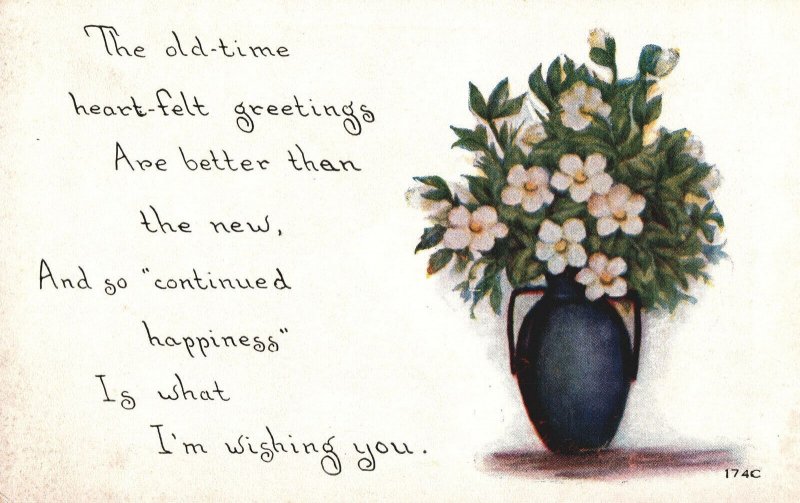 VINTAGE POSTCARD GOOD WISHES GREETING CARD WITH FLOWER AND VASE EARLY D/BACK