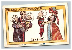 Vintage 1900's Comic Postcard Mr Jolly Joy is Overjoyed - Has Third Child FUNNY