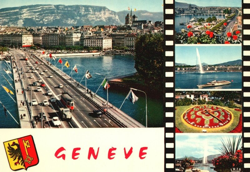 Vintage Postcard Pont du Mont-Blanc Major Bridge Geneve, Switzerland