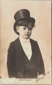Boy Big With Hat Ronflant Children Vintage RPPC C136