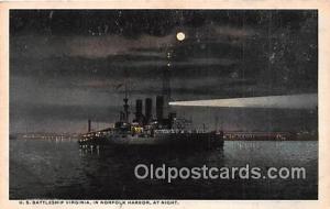 US Battleship Virginia Norfolk Harbor Postcard Post Card Norfolk Harbor US Ba...