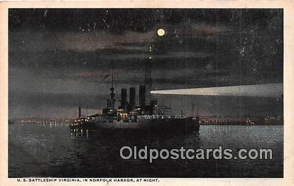 US Battleship Virginia Norfolk Harbor Postcard Post Card Norfolk Harbor US Ba...