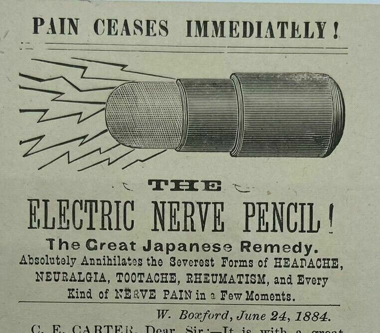 Electric Nerve Pencil Quack Medicine Carter Lowell Mass Massachusetts Trade Card
