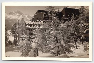 Switzerland St Moritz Suvretta House Hotel In Snow RPPC Real Photo Postcard A50