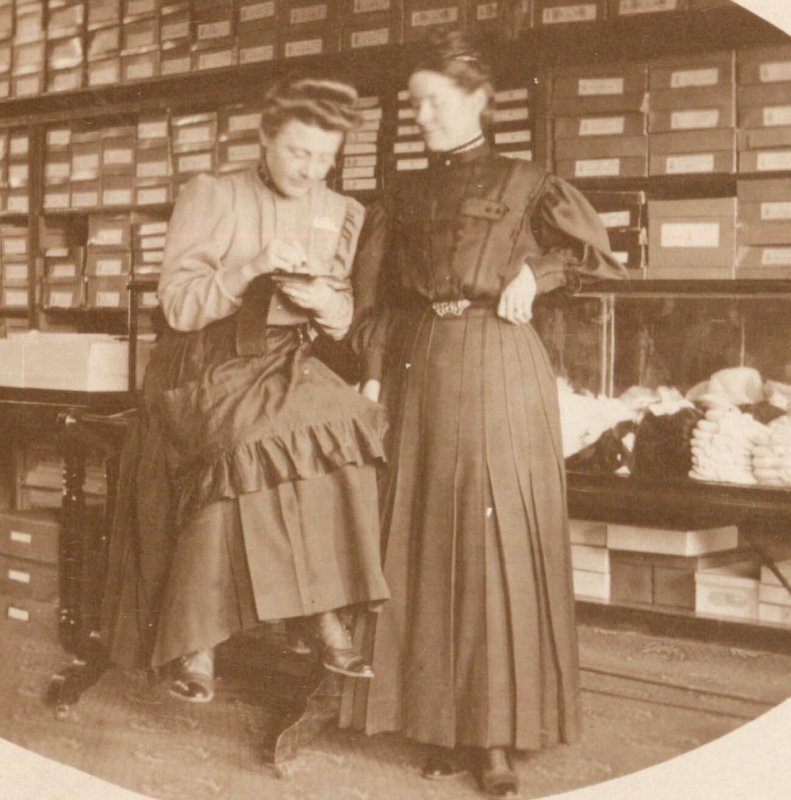 Woman running the show-Writing up Order-Shoe Store 1910 Real Photo Postcard RPPC