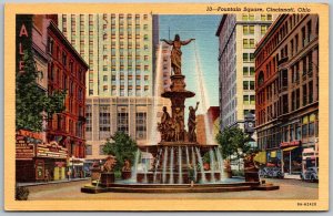 Cincinnati Ohio 1940s Postcard Fountain Square Street Scene