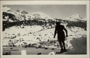 Diablerets Switzerland Downhill Skiing Real Photo RPPC Vintage Postcard