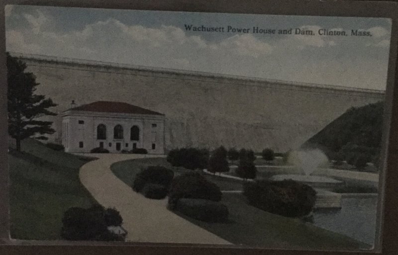 Vintage Curteich Postcard 1914 Wachusett Power House and Dam. Clinton. Mass.