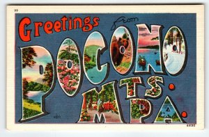 Pocono Mountains Postcard Large Letter Greeting From Pennsylvania Linen Unused