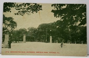 Chicago IL Washington Blvd Entrance Garfield Park Policeman Boy Bike Postcard H8