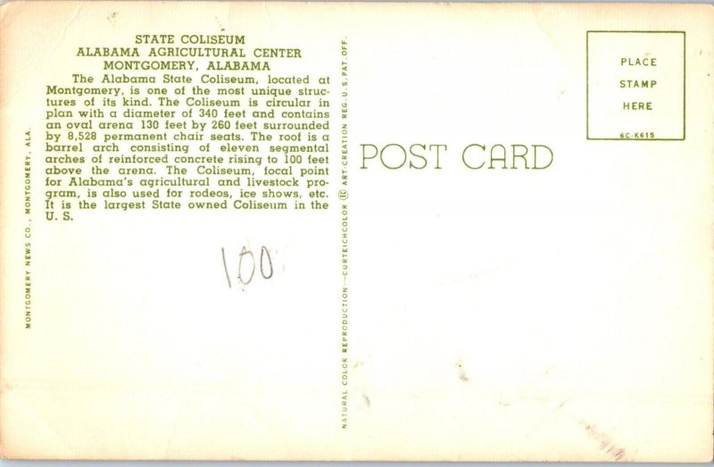 State Coliseum Agricultural Center Montgomery Alabama Postcard
