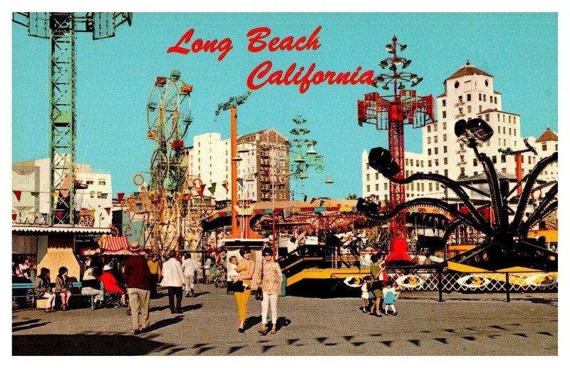 Pike and Fun Zone, Long Beach CA Ferris Wheel Rides Vintage Postcard S09