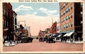 Postcard Second Avenue, Looking West in Cedar Rapids, Iowa