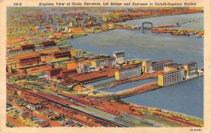 MN, DULUTH-SUPERIOR HARBOR  Aerial~GRAIN ELEVATORS~LIFT BRIDGE   1950 Postcard