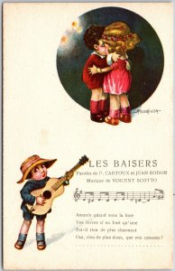 Les Baisers, Young Couple Kissing Amidst Musical Serenade, Bertiglia, Postcard