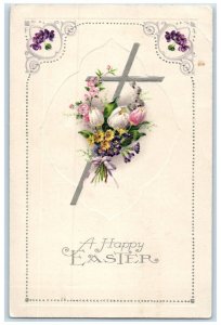 c1910's Easter Silver Cross Flowers Hiattville Kansas KS DPO Antique Postcard