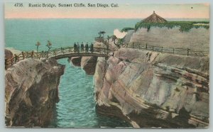 San Diego California~Rustic Bridge~Sunset Cliffs~1910 Postcard