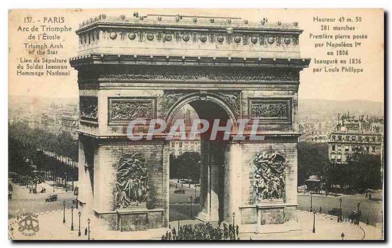 Old Postcard Paris Arc de Triomphe Etoile