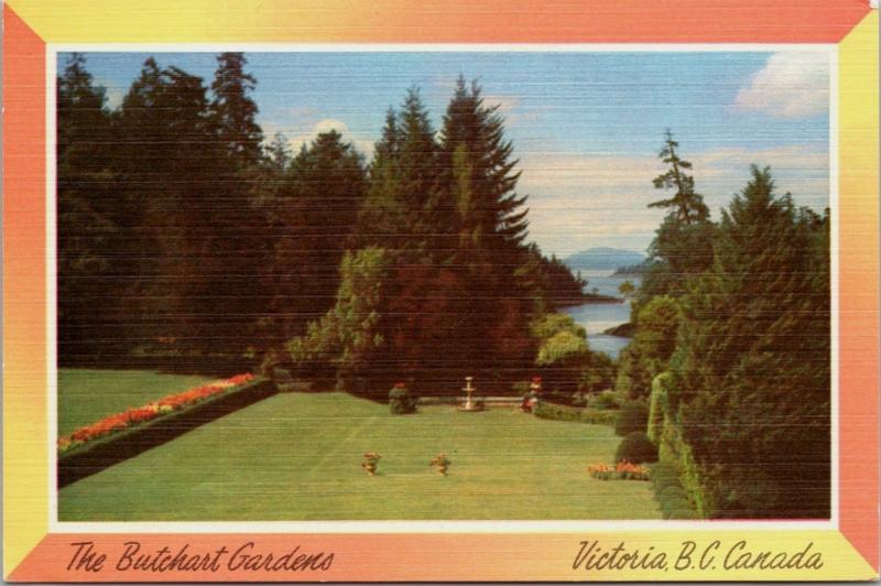 Butchart Gardens Victoria BC Unused Vintage Linen Postcard D34