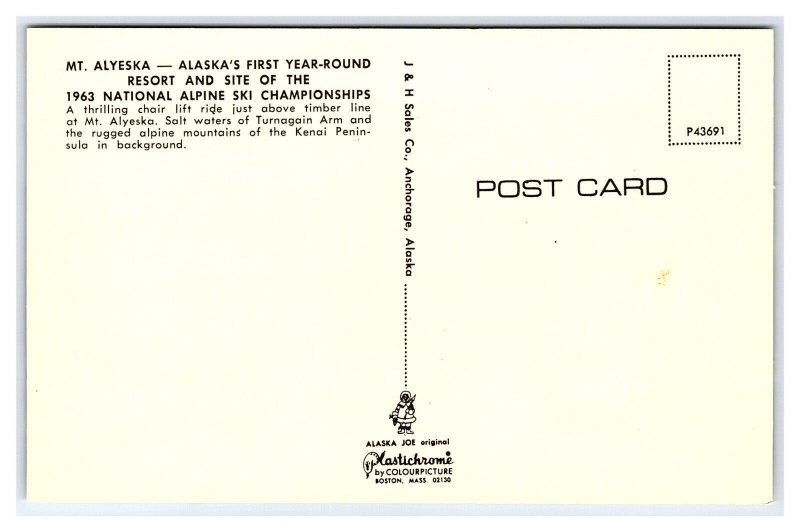 Ski Lift Mt. Alyeska Alaska Postcard Snow Skiing