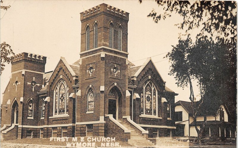 G32/ Wymore Nebraska RPPC Postcard 1922 First M.E. Church Building 