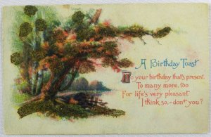 Huge Tree in Field with Colorful Branches A Birthday Toast - Vintage Postcard