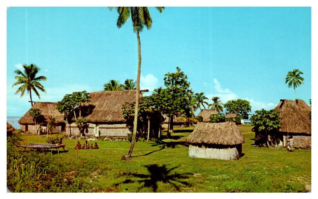 Fijian Village built near a stream and beside the sea Fiji Postcard ...