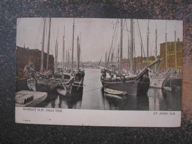ST JOHN NEW BRUNSWICK MARKET SLIP HIGH TIDE c1910 PC