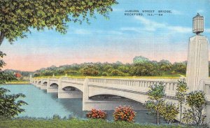 ROCKFORD, Illinois~IL    AUBURN STREET BRIDGE    c1940's Kropp Linen Postcard